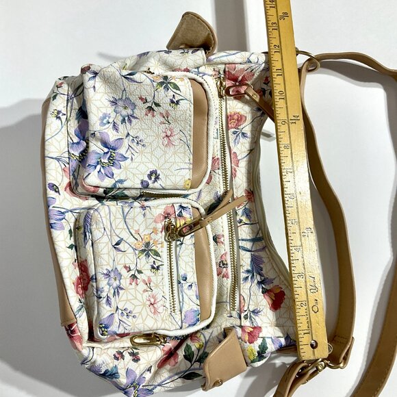 Cream with Tan Flower Print Purse Crossbody / Shoulder - Picture 13 of 15